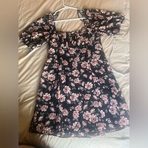 City Triangles Black Off-Shoulder Dress with Pink Floral Print
